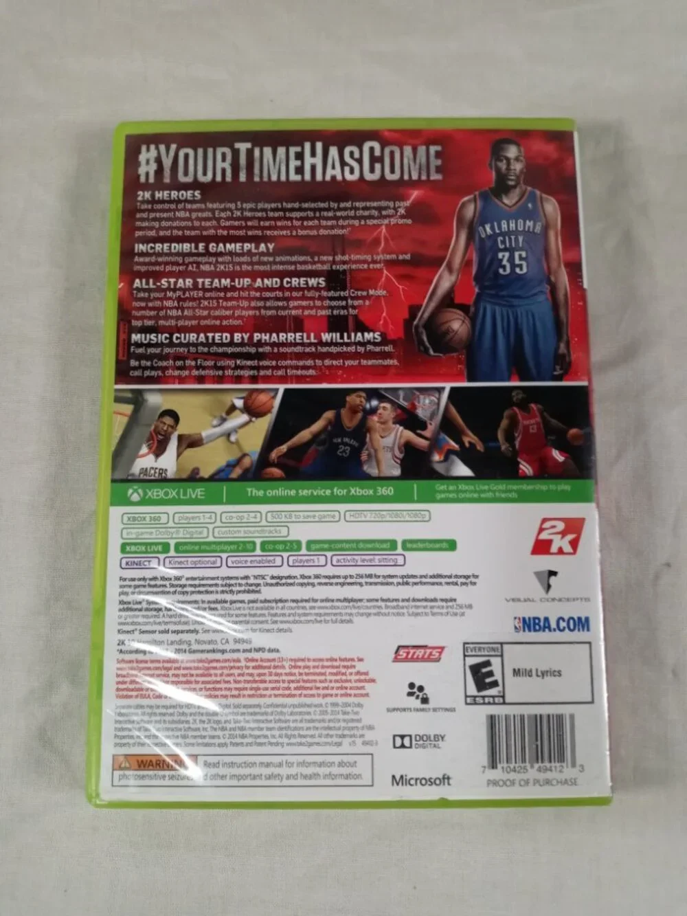 Microsoft Xbox 360 2014 NBA 2K15 Basketball Sports Kevin Durant 35 Game with DVD